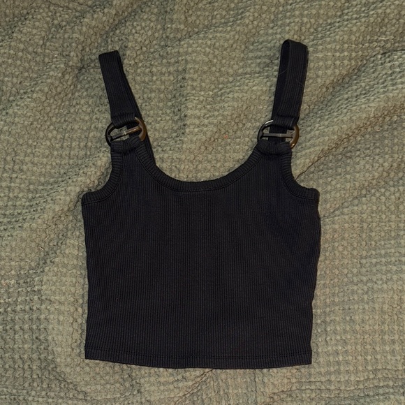 TopShop Black Ribbed Tank Top with Buckle Straps - Picture 1 of 4